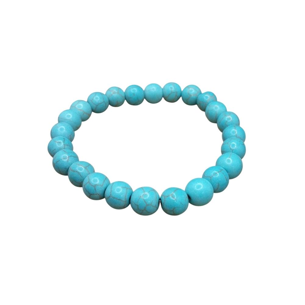 Turquoise Howlite Stretch Bracelet Boho Beaded 8mm Gemstone Unisex NEW